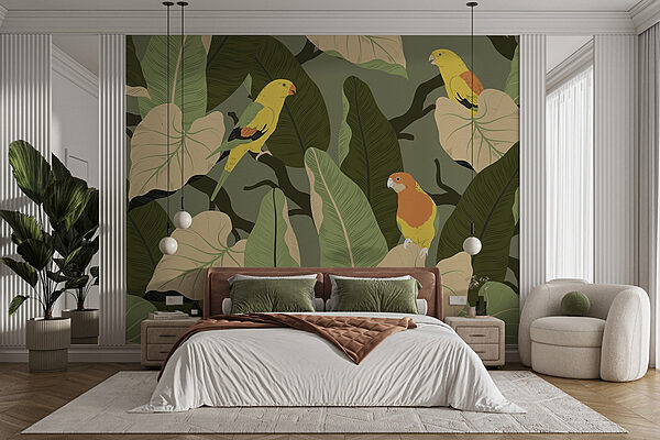 Colorful birds on a tree branch Wall murals Colorful birds on a tree branch