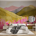 Wall murals Painting of a field of pink flowers