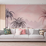 Wall murals Landscape with palm trees and mountains