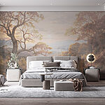 Wall murals Dirt road with trees and mountains in the background