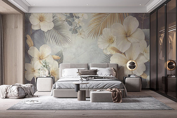 White flowers and leaves Wall murals White flowers and leaves