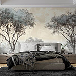 Wall murals Foggy landscape with trees and plants
