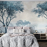 Wall murals Foggy landscape with trees and plants