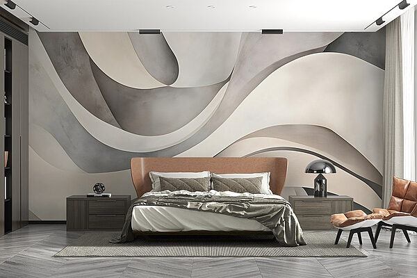 Wall murals Wall murals White and grey wavy shapes (SKU: w08439)