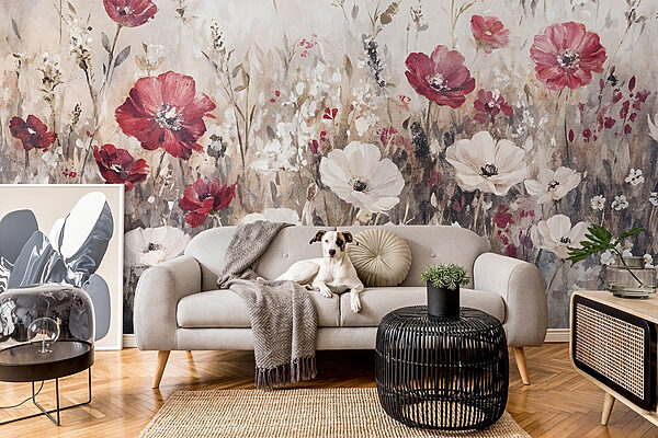 Painting of flowers in a field Wall murals Painting of flowers in a field