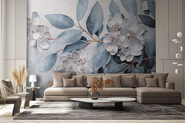 Painting of flowers and leaves Wall murals Painting of flowers and leaves