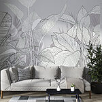 Wall murals Artistic foliage illustration in monochrome tones