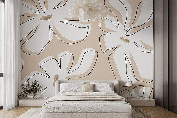 Pattern of flowers on a beige background Wall murals Pattern of flowers on a beige background