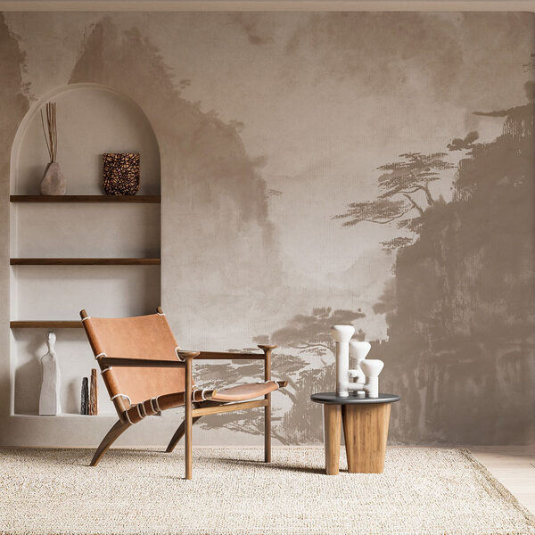 Painting of trees and mountains Wall murals Painting of trees and mountains