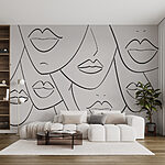 Wall murals Group of faces with lips and lips drawn in black and white