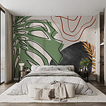 Wall murals Drawing of a face and a leaf