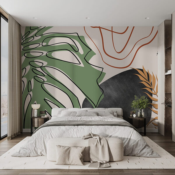 Drawing of a face and a leaf Wall murals Drawing of a face and a leaf
