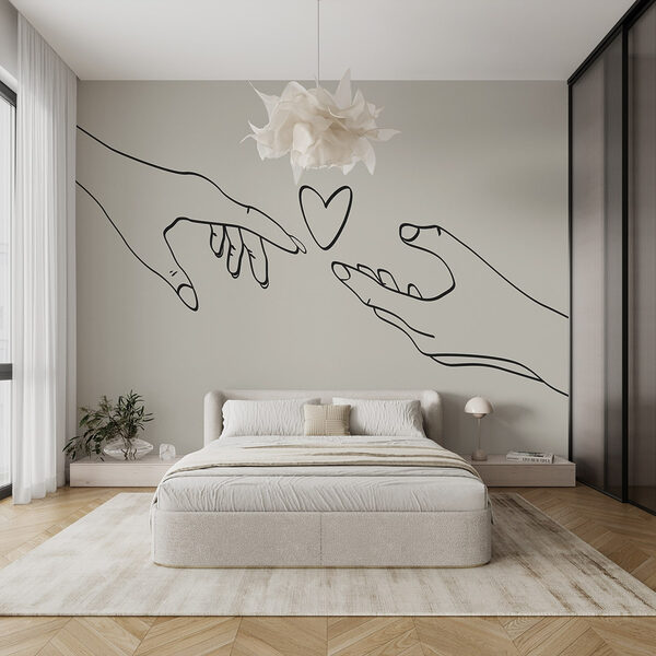 Drawing of two hands touching a heart Wall murals Drawing of two hands touching a heart