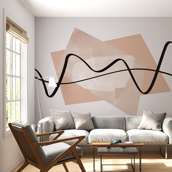Black line on a pink and white background Wall murals Black line on a pink and white background