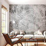Wall murals White line drawing of flowers