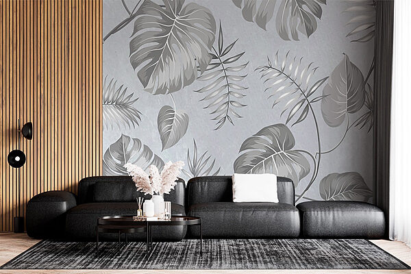 Grey and white floral pattern Wall murals Grey and white floral pattern