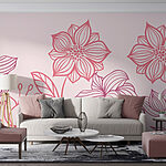 Wall murals Line of flowers with leaves