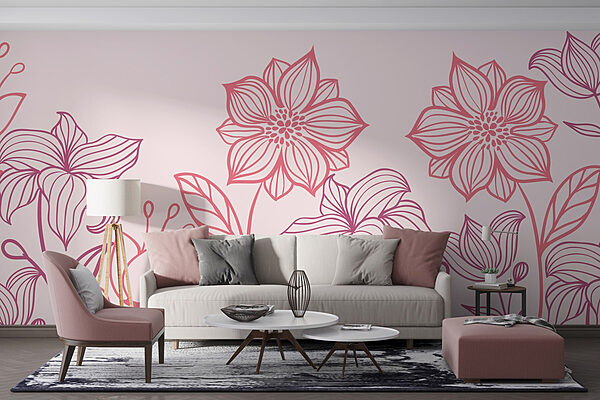 Line of flowers with leaves Wall murals Line of flowers with leaves