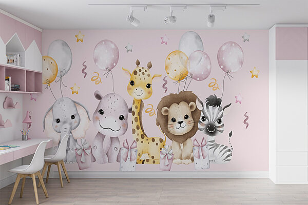 Group of animals with balloons Wall murals Group of animals with balloons