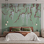 Wall murals Painting of white flowers on a tree
