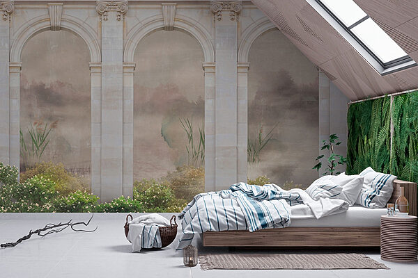 Stone archways with plants and bushes Wall murals Stone archways with plants and bushes
