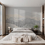 Wall murals Painting of a landscape with mountains and grass