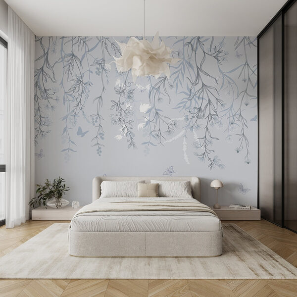 Wall murals Wall murals Delicate blooms with gentle butterflies (SKU: w02007v1)