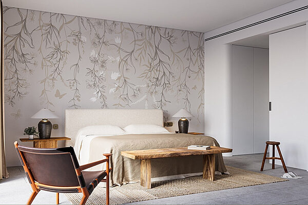 Delicate flowers and butterflies dance together Wall murals Delicate flowers and butterflies dance together