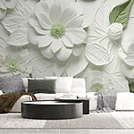 Wall murals White and green flowers and leaves
