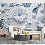 Wall murals White and blue flowers and leaves