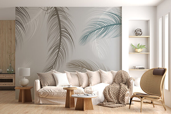 Group of feathers on a white background Wall murals Group of feathers on a white background