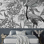Wall murals Bird and flowers on a white background