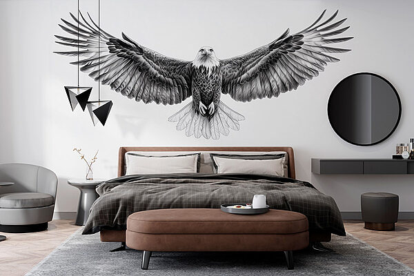 Black and white image of a bird flying Wall murals Black and white image of a bird flying