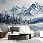 Wall murals Lake with snow covered mountains and trees