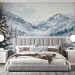 Wall murals Snowy landscape with trees and mountains