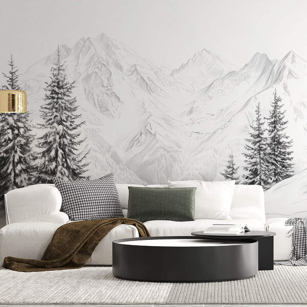 Wall mural Drawing of a snowy mountain range