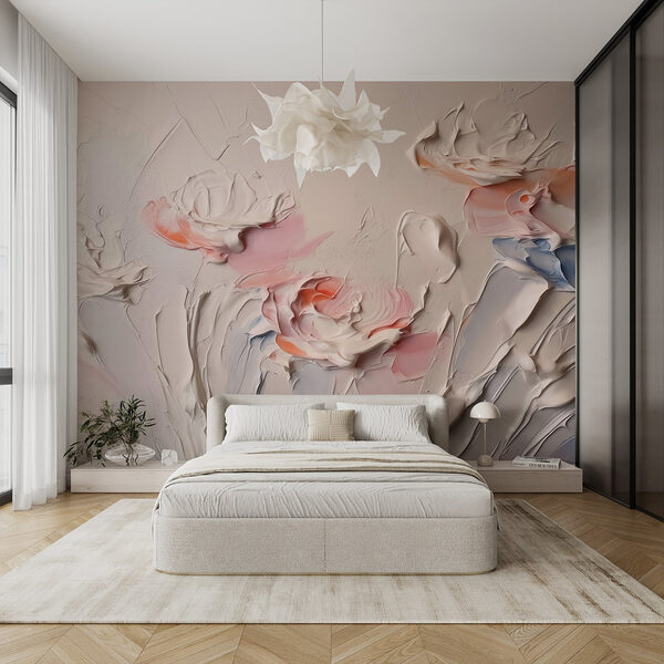 Painting of flowers with white and pink paint Wall murals Painting of flowers with white and pink paint