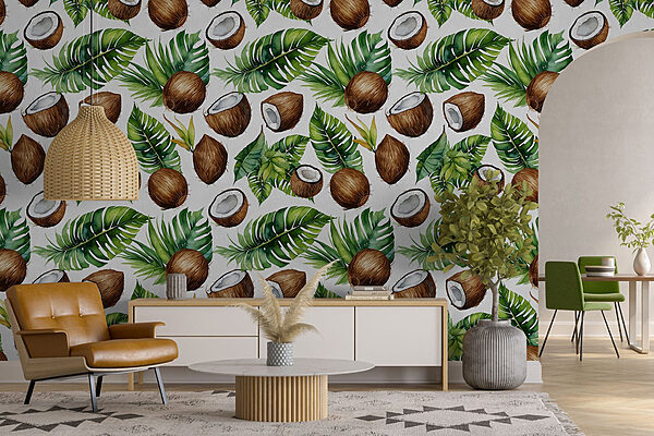 Pattern of coconuts and leaves Wall murals Pattern of coconuts and leaves