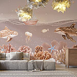 Wall murals Sea life with a boat and fish