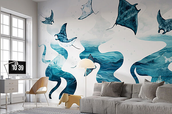 Group of stingrays in the water Wall murals Group of stingrays in the water