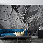 Wall murals Lush leaves in monochrome tones