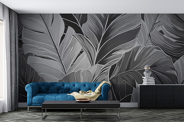 Lush leaves in monochrome tones Wall murals Lush leaves in monochrome tones