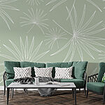 Wall murals Pattern of white leaves on a green background