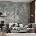 Wall murals Grey and blue leaf pattern