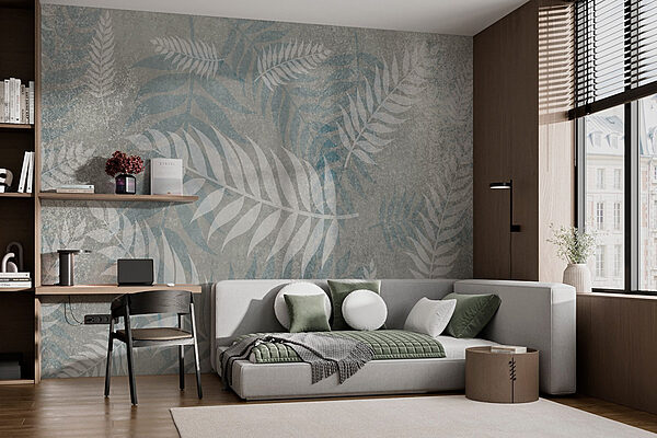 Grey and blue leaf pattern Wall murals Grey and blue leaf pattern