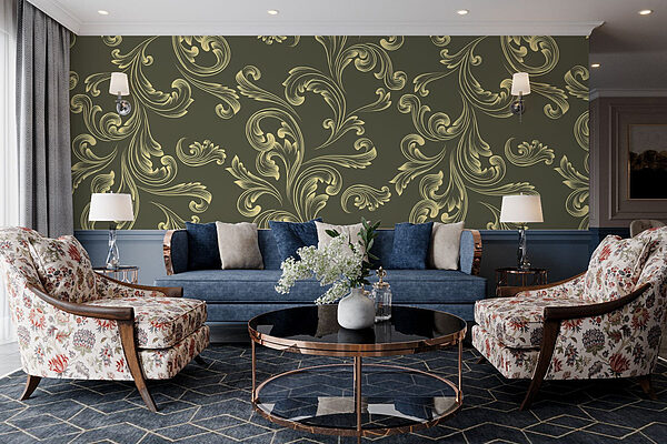 Pattern of swirls on a green background Wall murals Pattern of swirls on a green background