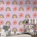 Wall murals Pattern of flowers and rainbows