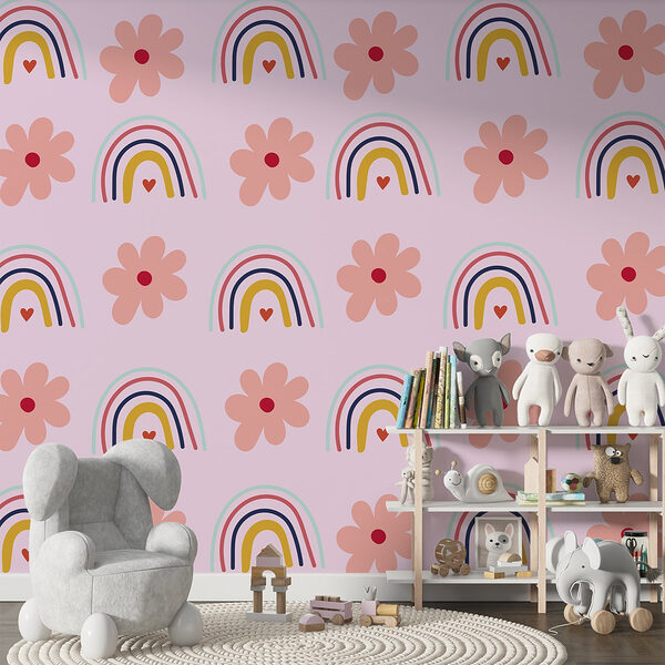 Pattern of flowers and rainbows Wall murals Pattern of flowers and rainbows