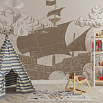 Wall murals Drawing of a ship with a flag on it