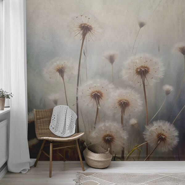 Delicate white dandelions in bloom Wall mural Delicate white dandelions in bloom